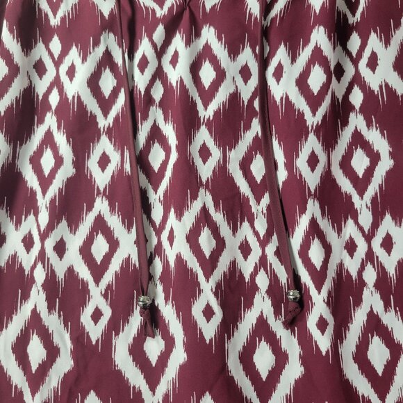 Jolt Womens Small Peasant Blouse Burgundy White Ikat Print Boho 3/4 Sleeve - Picture 4 of 10